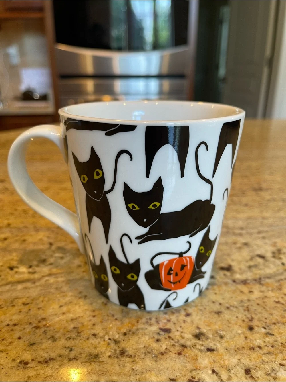 Crate&Barrel Halloween Black Cat Pumpkin Mug Ceramic Large 16 oz